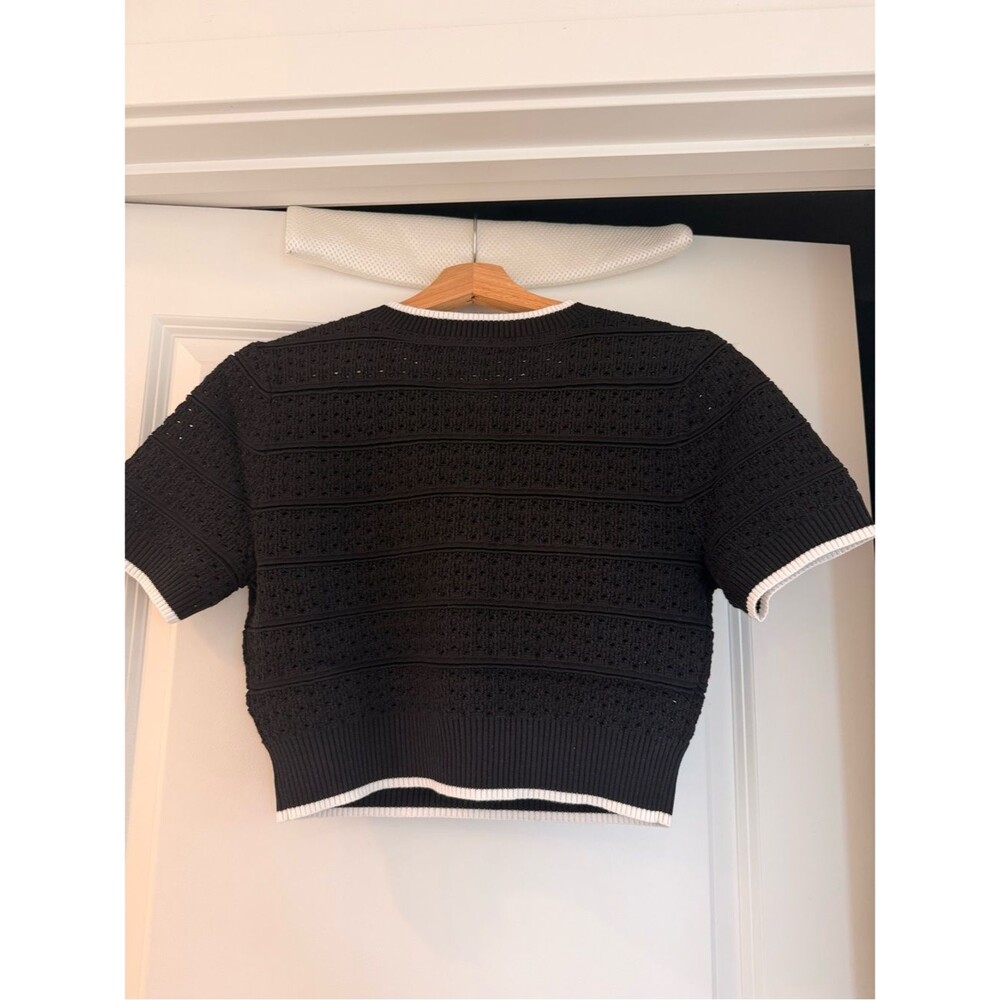 NWOT SELF-PORTRAIT BLACK POINTELLE Cropped KNIT TOP + Mini Skirt set - Picture 9 of 15